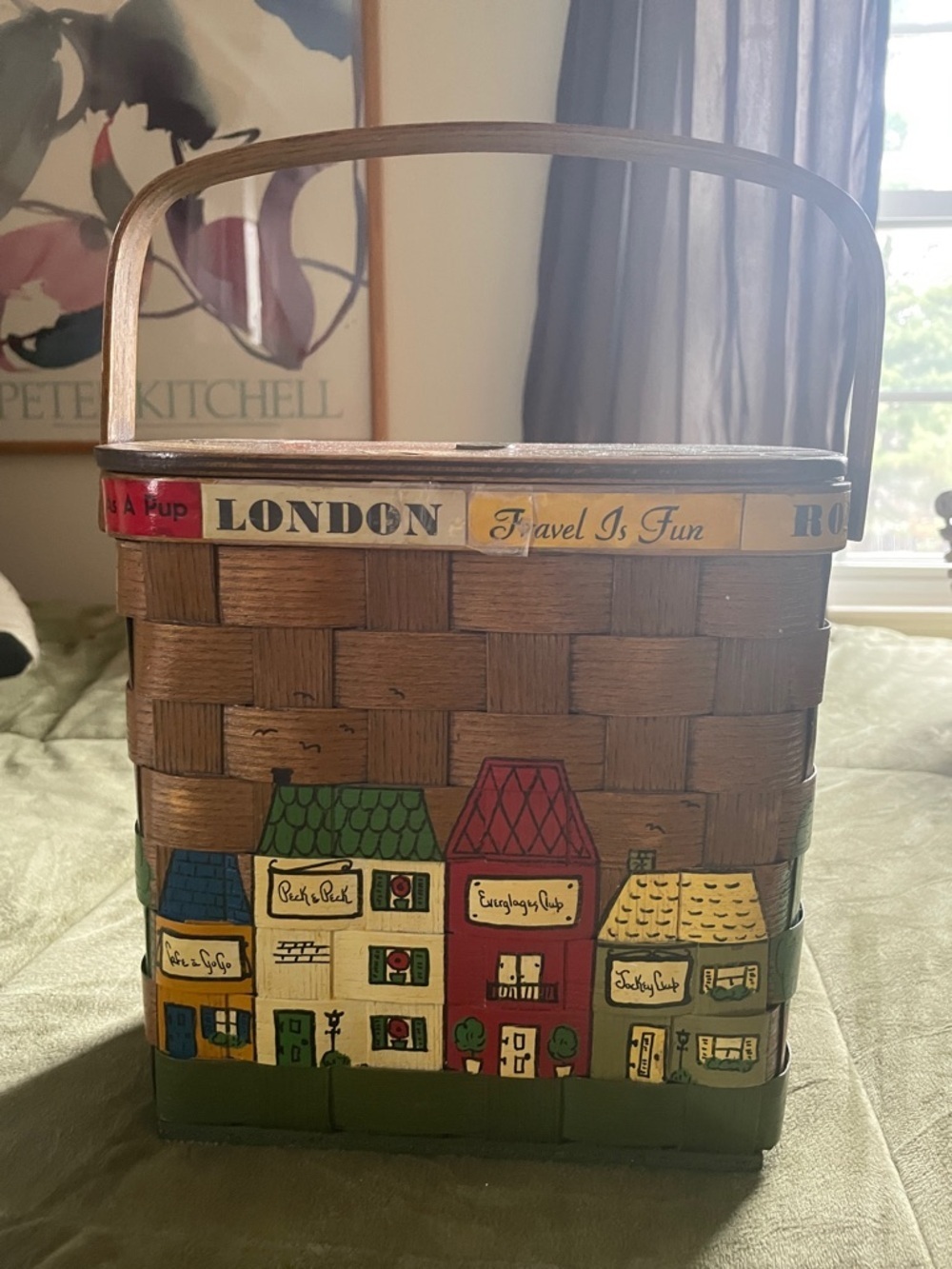 Caro Nan Hand Painted Wood Woven Basket Purse NY Signed Peck N Peck Ritz 60’s